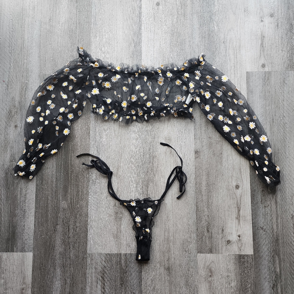 Daisy floral Bardot mesh lingerie